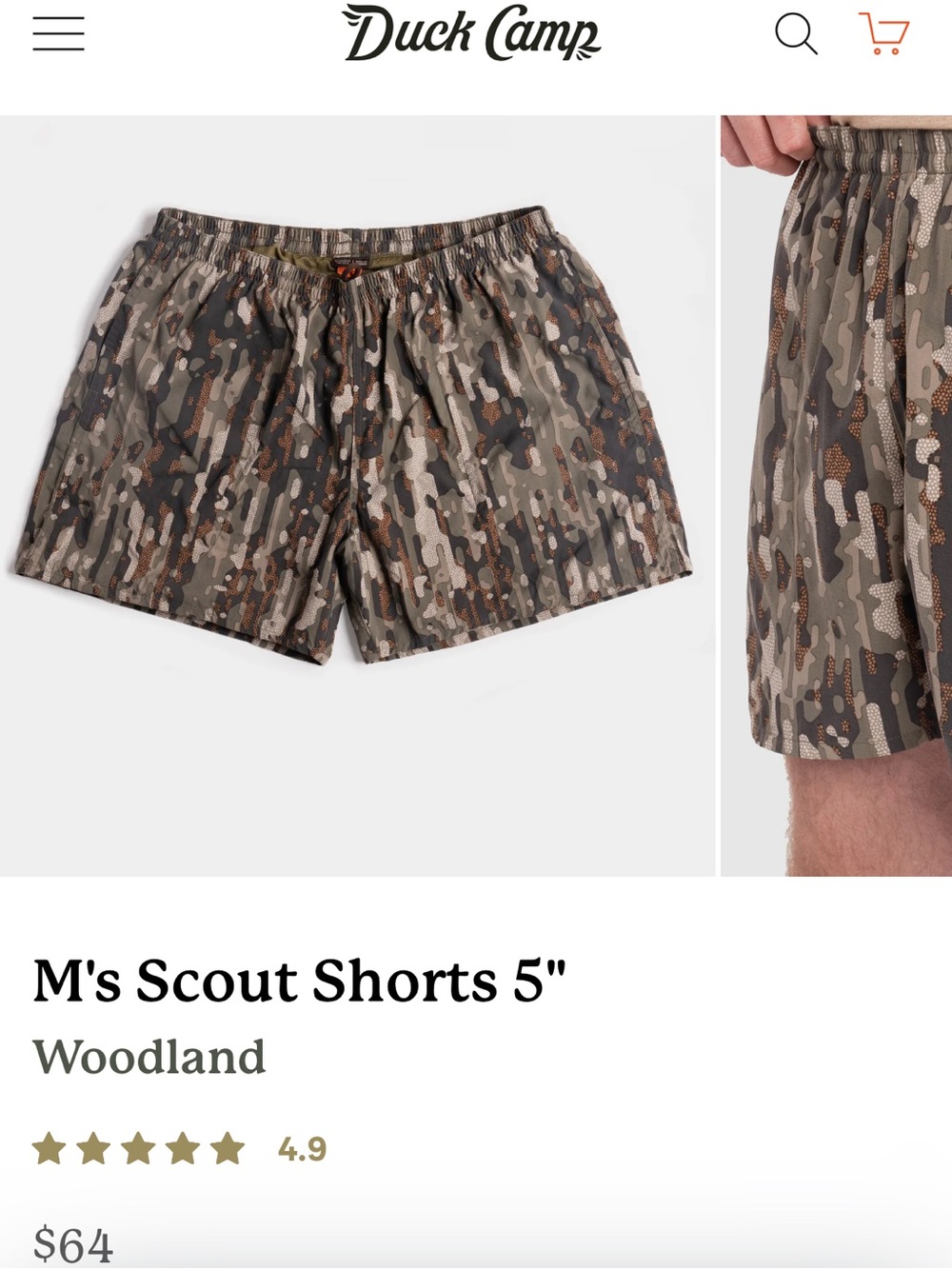 Duck Camp Men’s Sz Medium M’s Scout Shorts 5 “
